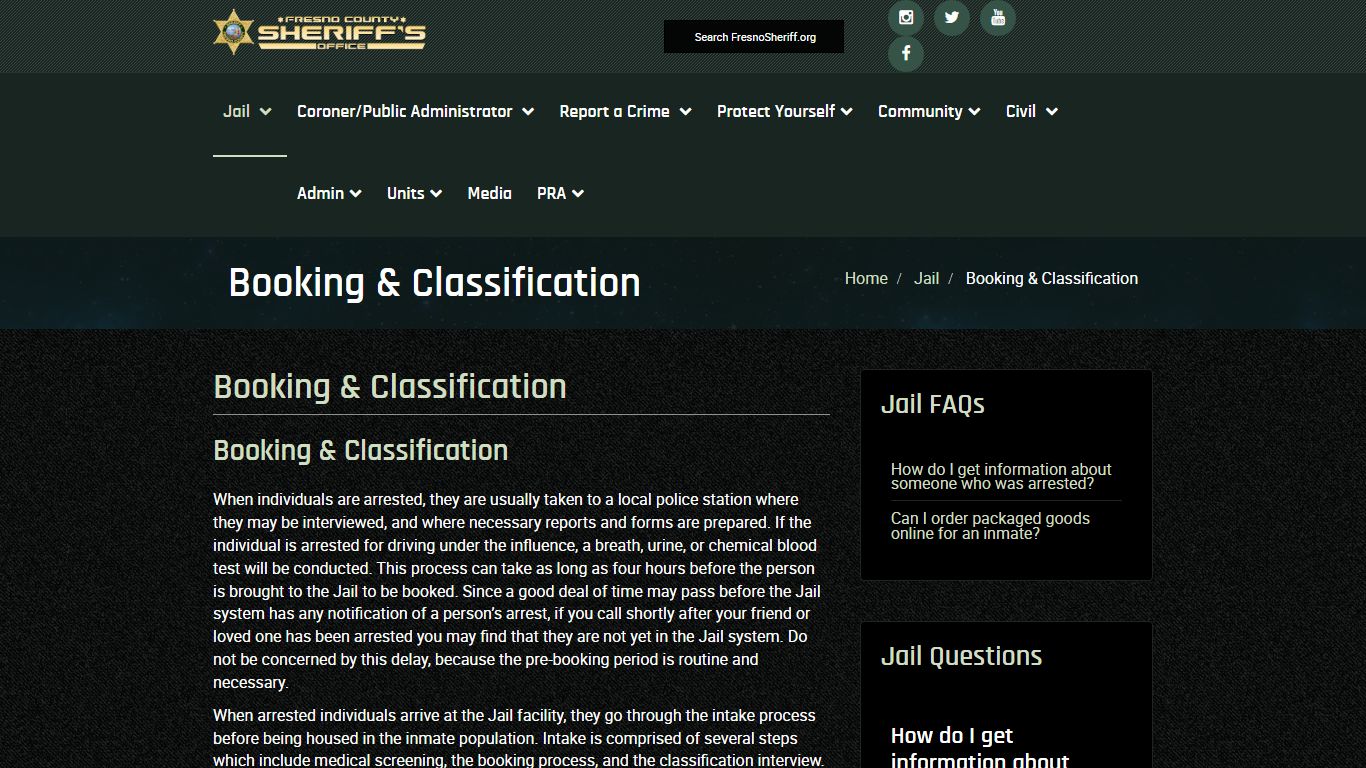 Booking & Classification - Fresno County Sheriff-Coroner's Office